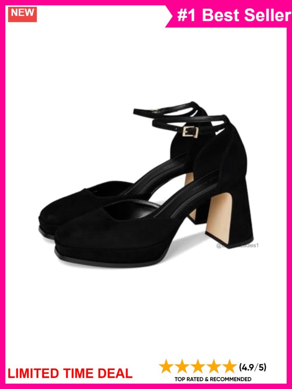Suede Platform Heeled Sandals Square Toe Ankle Strap
